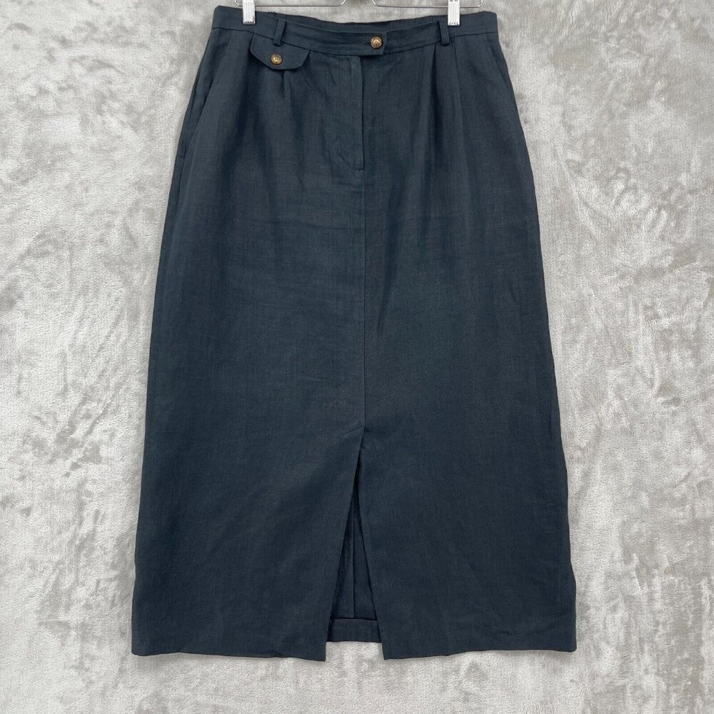 Orvis Black 100% Linen Straight Midi Skirt Coastal Grandma Lagenlook